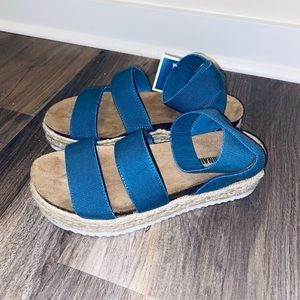 Denim Strappy Platform Sandals
